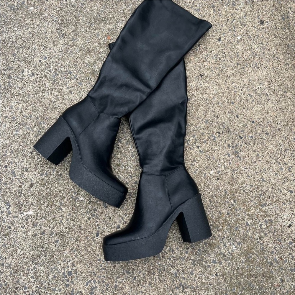 Chunky Black Over the Knee High Boots